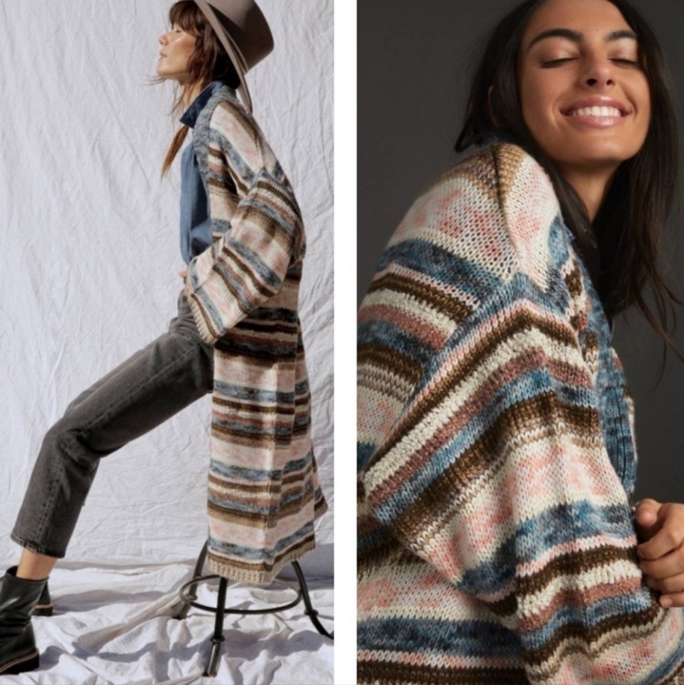 Anthropologie Lizzie Shimmer Knit Duster Kimono Open Front Sweater Cardigan
